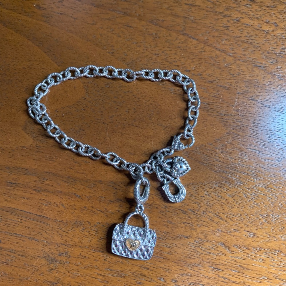 Judith Ripka Sterling Silver Multi- Charm Link Bracelet.